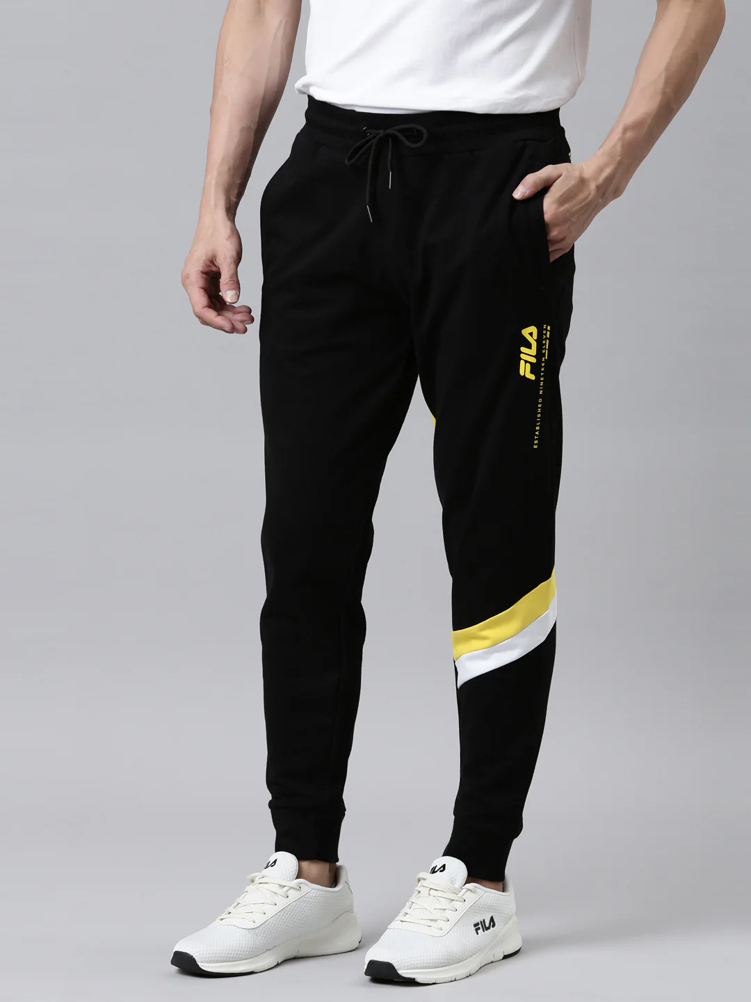 Fila White Aakarsh Men's Cut and Sew Track Pants - Image 3