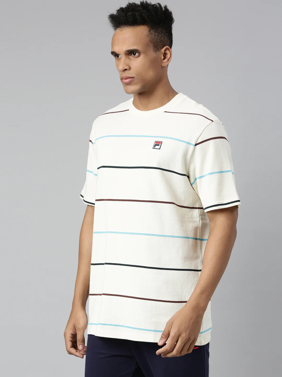 Fila Grey Thiago Men's Striper T-Shirt - Image 3