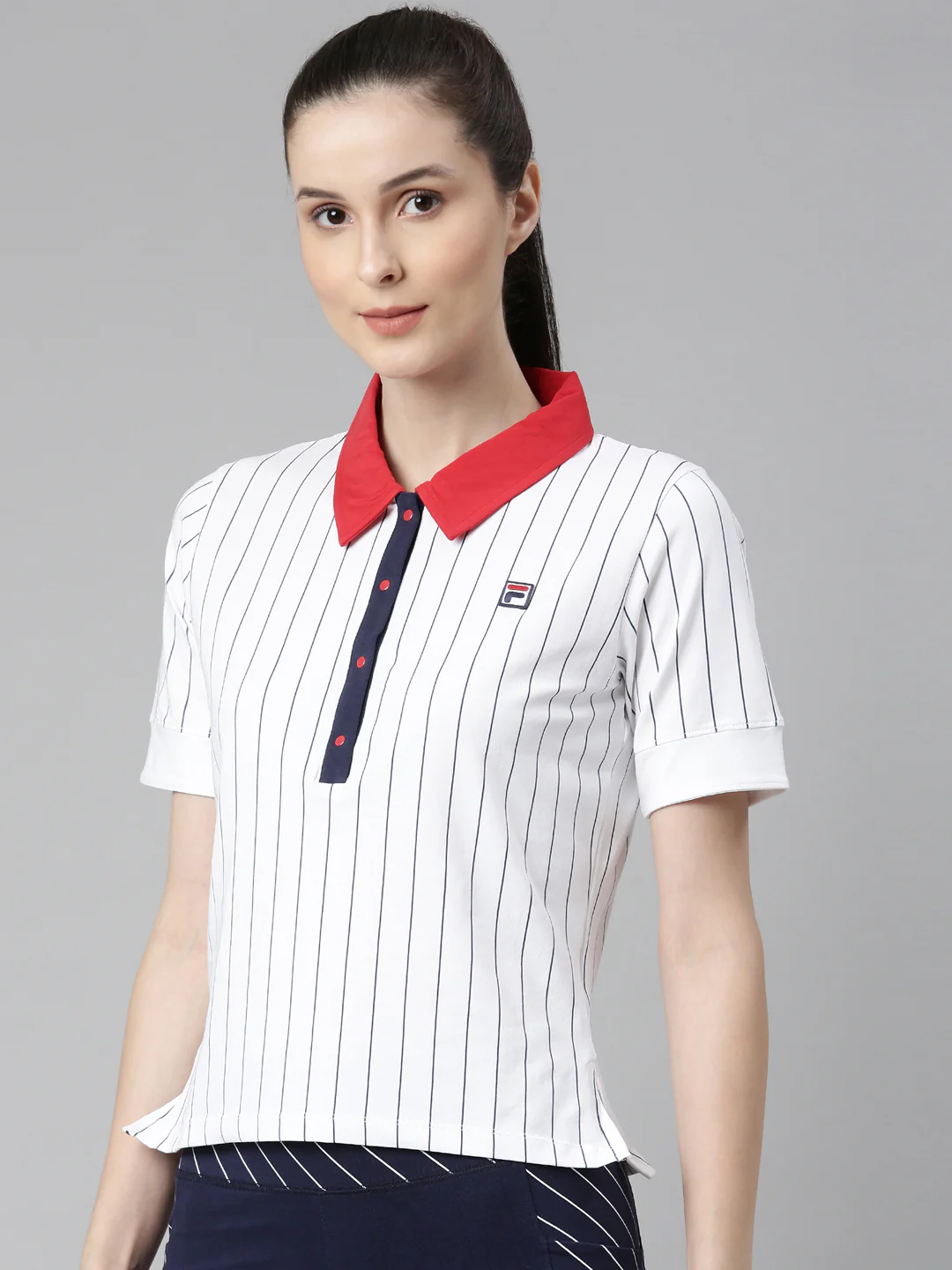 Fila Red Womens Bb1 Women's Striper Polos - Image 3