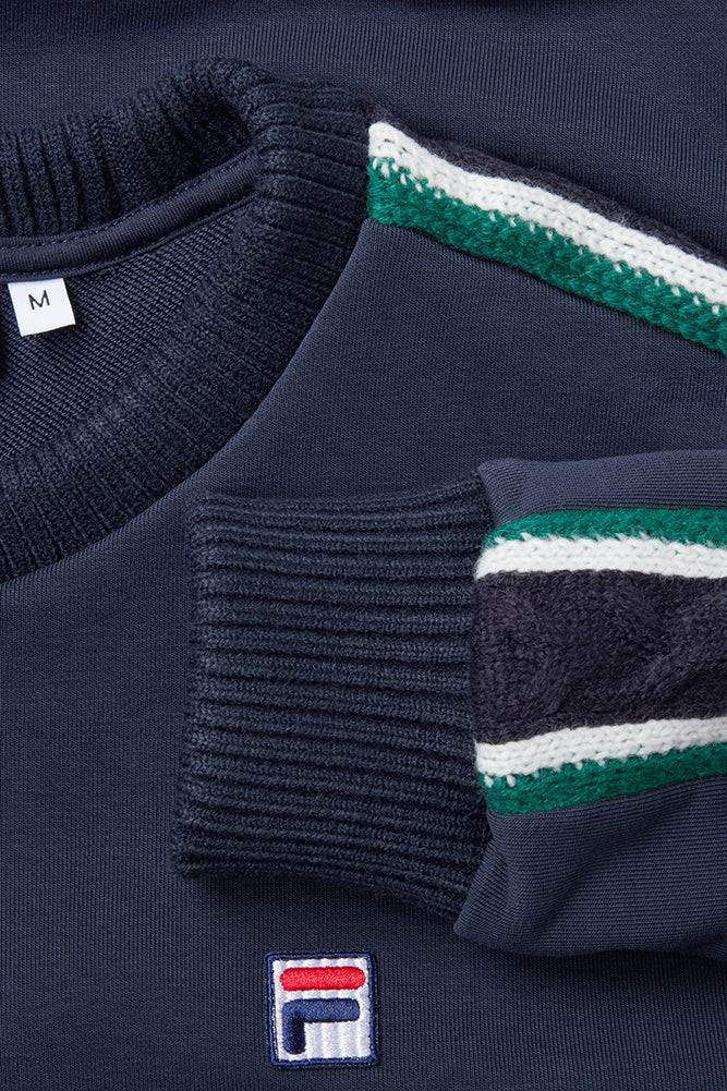Fila Peacoat Crew Top With Knitted Detail On Sleeves - Image 3