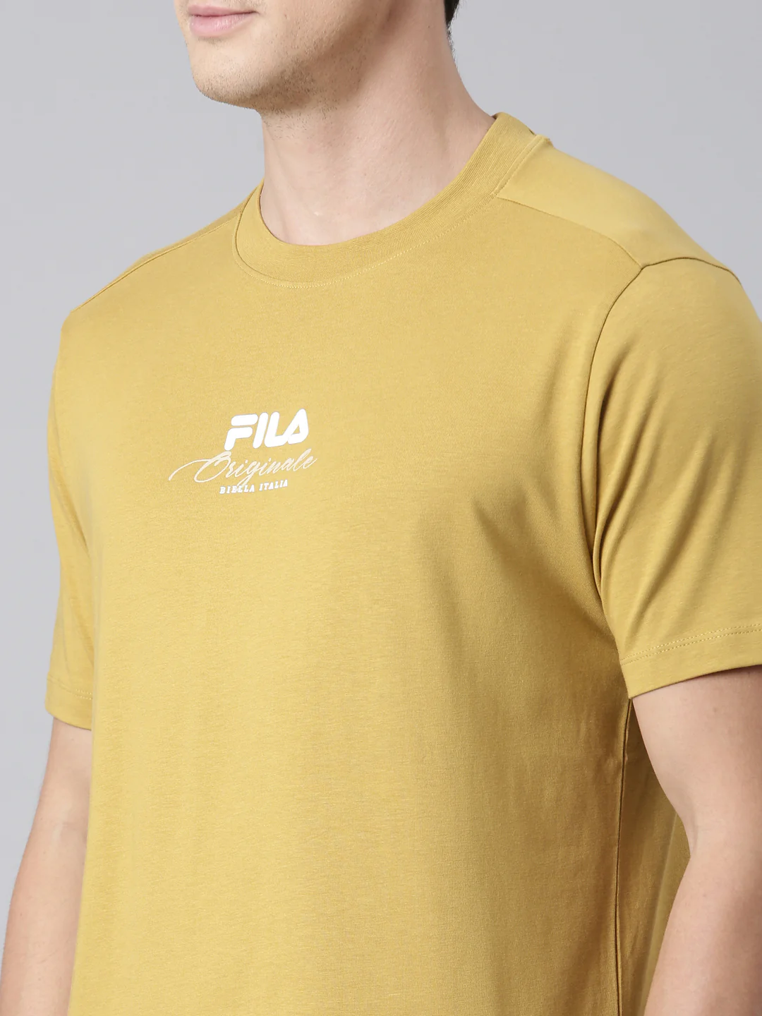 Fila Men Mustard Round Neck T-Shirts Regular Fit - Image 3
