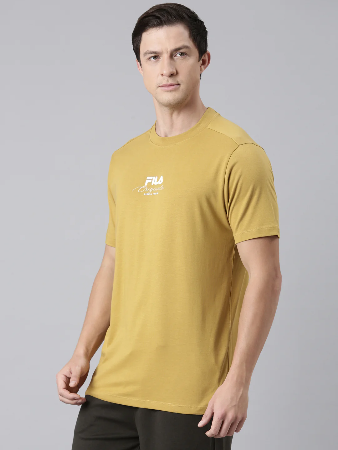 Fila Men Mustard Round Neck T-Shirts Regular Fit - Image 4