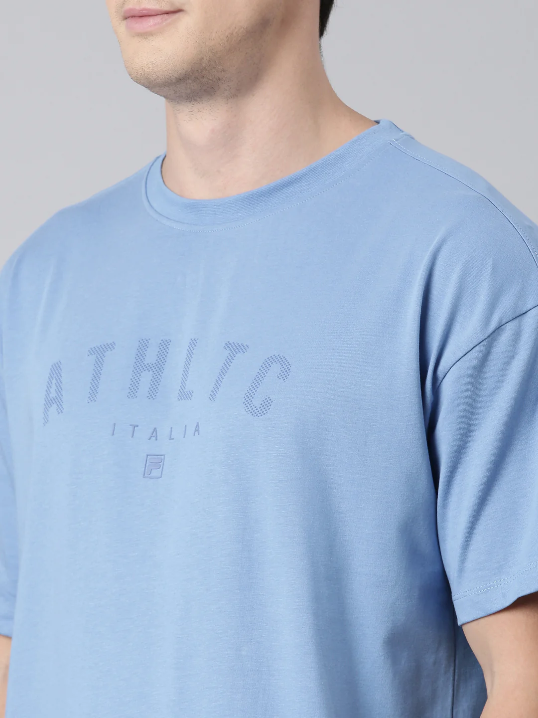Fila Men Turquoise Blue Round Neck T-Shirts Over Sized Tee - Image 3