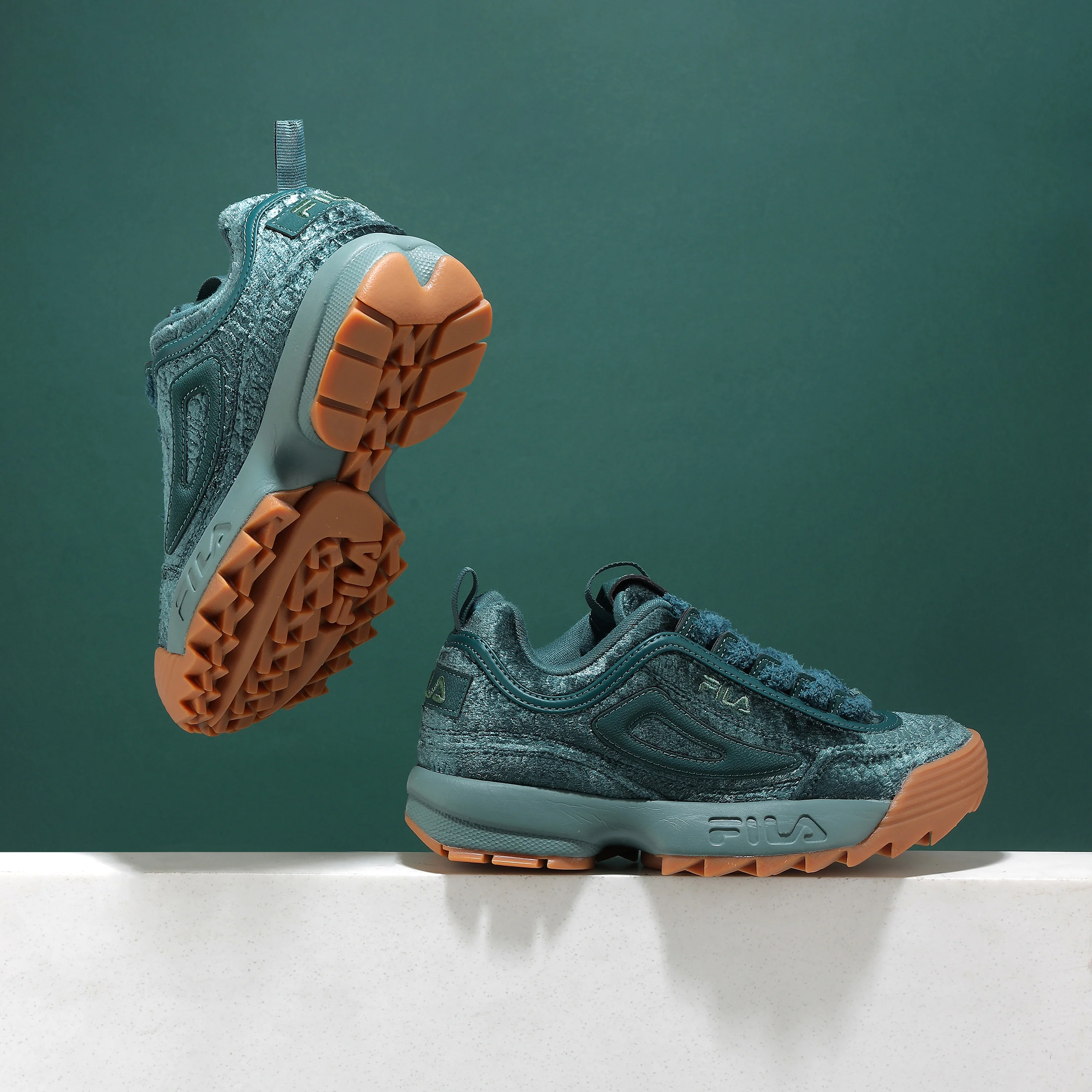 Fila Women Teal Disruptor 2 Velvet Shoes - Image 3