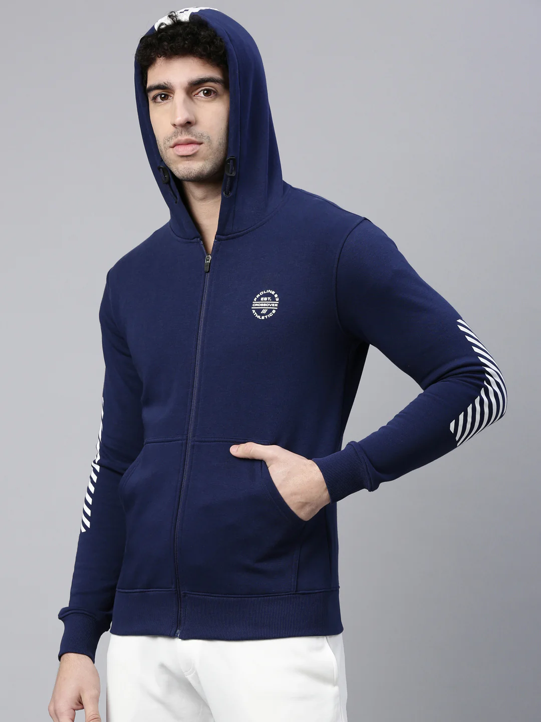 Men Dark BlueFront Open Sweatshirt - Image 3