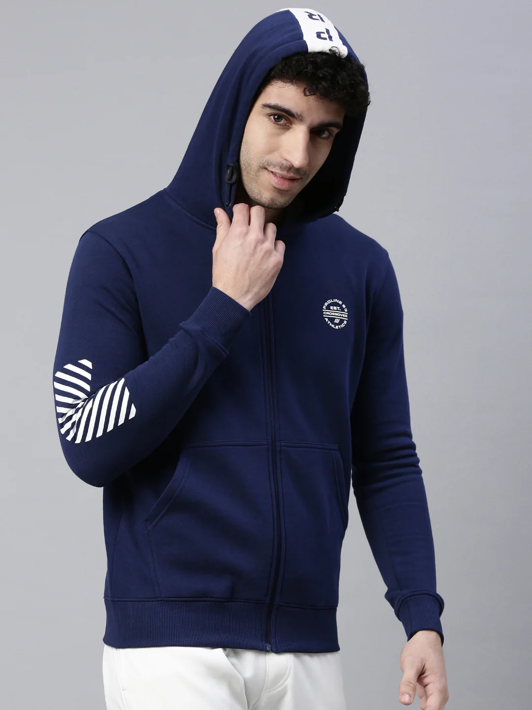 Men Dark BlueFront Open Sweatshirt - Image 4