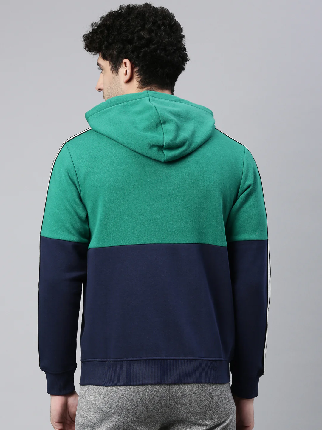 Men's Olive Front Open Hoodie Sweatshirt with Cut and Sew, Knit Tape and Branding Detail - Image 5