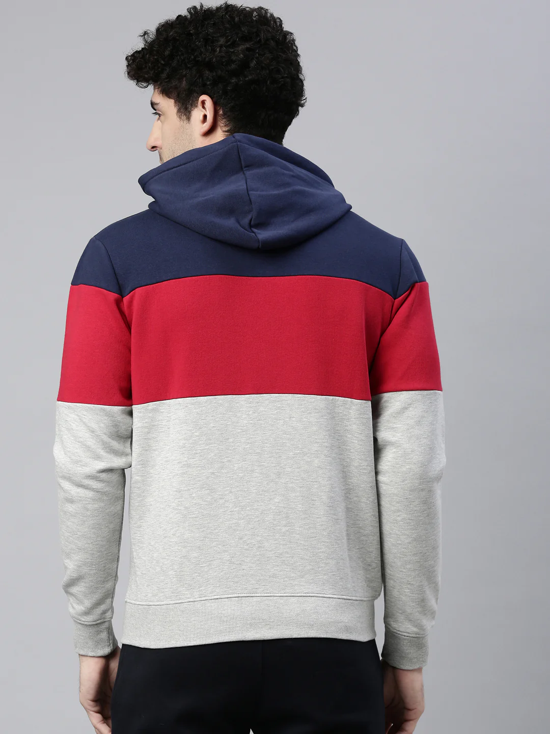 Men's Grey Front Open Hoodie Sweatshirt with Cut and Sew and Branding Detail - Image 5